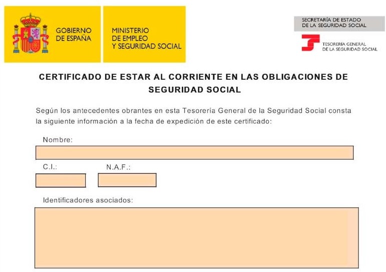 Certificado de estar al corriente con la Seguridad Social