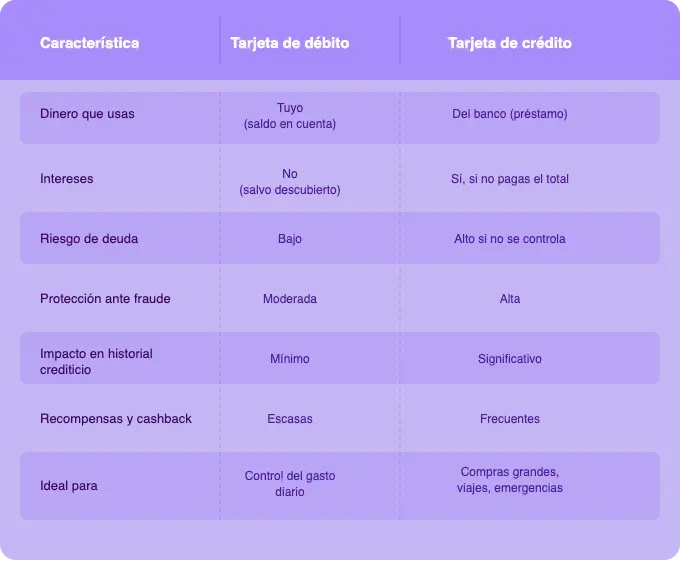 tarjeta de crédito vs tarjeta de débito comparación